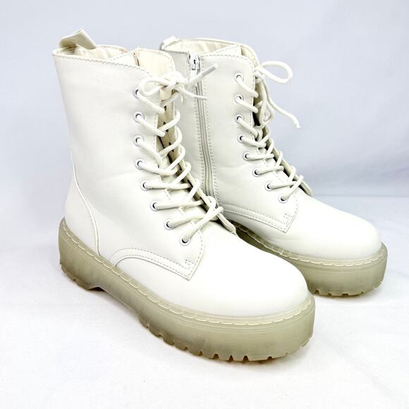 Jellypop White Platform Combat Boots 7.5 - Picture 1 of 9